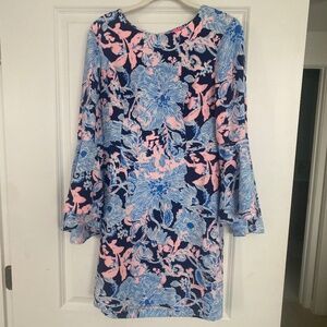 Lilly Pulitzer Kayla Blue and Pink Bell Sleeve Dress Size 4